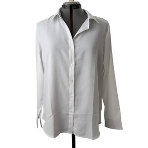 Diosun‎ Womens White Button Down Shirt Mediu Stretch Basic Light Academia Office